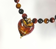 Collier Tigerauge Muranoglas-Herz 30mm
